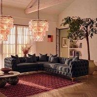 Sofaya Monaco 4 Seater Corner Sofa Chesterfield Velvet Left Hand Chaise in Black | Size: 4 Person