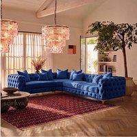 Sofaya Monaco 4 Seater Corner Sofa Chesterfield Velvet Left Hand Chaise in Blue | Size: 4 Person