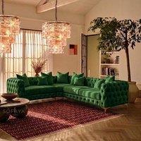 Sofaya Monaco 4 Seater Corner Sofa Chesterfield Velvet Left Hand Chaise in Green | Size: 4 Person