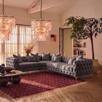 Sofaya Monaco 4 Seater Corner Sofa Chesterfield Velvet Left Hand Chaise in Grey | Size: 4 Person