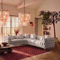 Sofaya Monaco 4 Seater Corner Sofa Chesterfield Velvet Left Hand Chaise in Light Grey | Size: 4 Person