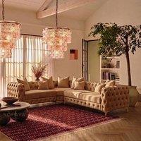 Sofaya Monaco 4 Seater Corner Sofa Chesterfield Velvet Left Hand Chaise in Light Brown | Size: 4 Person