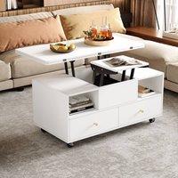 BTM Lift Top Coffee Table Wheels 4 Drawers Lifting Dining Work Table White