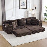 BTM Corduroy Sleeper Sofa High Back Cup Holders Coffee in Brown