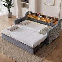 BTM Single Pull-Out Velvet Sofa Bed LED USB-C Storage Dark Gray in Dark Grey