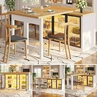 BTM Extendable Sideboard Dining Table LED Glass Cabinet White
