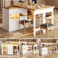 BTM Extendable Sideboard Dining Table LED 4 Drawers Glass White