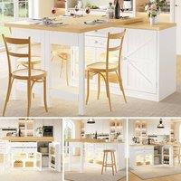 BTM 360 Rotating Kitchen Island Dining Table Glass Storage White