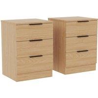 Home Discount Vida Designs Trega 3 Drawer Bedside Chest Table Space Saving, Set Of 2 in Light Brown