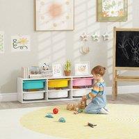 AIYAPLAY 2 Tiers Toy Storage Organiser with 6 Plastic Bins, Low Height in White