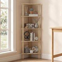 HOMCOM 5-Tier Corner Storage Shelf for Living Room, Natural Wood Finish