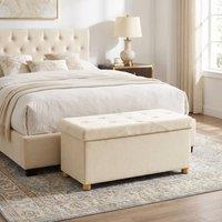 HOMCOM Velvet Upholstered Foldable Ottoman Footrest with Wood Legs, Cream