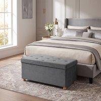 HOMCOM Velvet Upholstered Foldable Ottoman Footrest with Wood Legs, Grey