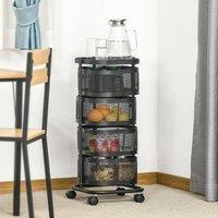 HOMCOM Metal Storage Cart with Top Tray & 4 Mesh Baskets, Black