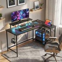 HOMCOM L Shaped Desk with LED Lights & Storage, Black