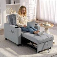 HOMCOM 3-in-1 Sofa Bed, Convertible Sleeper Chair with Adjustable Backrest in Light Grey | Size: 1 Seater