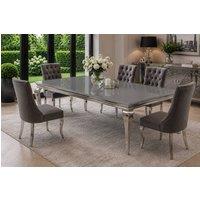 Stratus Interiors Louis Modern Glass Top Dining Table with Premium Curved Metal Legs in Mid Grey | Size: 180 cm x 90 cm