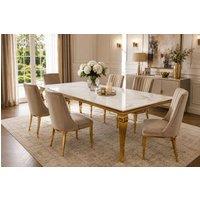 Stratus Interiors Louis Marble Top Dining Table with Sculpted Metal Legs in Off-White | Size: 180 cm x 90 cm