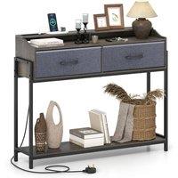 Costway Console Table w/Charging Station & Shelves 110cm Narrow Entryway Table in Grey