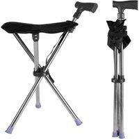 Kelvenix Folding Walking Stick Seat Aluminium Cane Chair Stool for Senior in Black