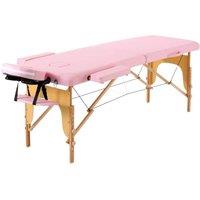 Hinsinc Pink, 60cm Width 2 Section Wood-Portable Folding Massage Table in Pink