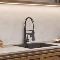 KORVIXA Mono Pull Out Twin Kitchen Mixer Tap in Black | Size: 1000mm 2000mm