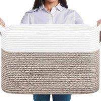 VOGREX White Brown Cotton Rope Collapsible Laundry Basket With Handles