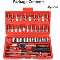 VOGREX 46 Set Red Box Ratchet Socket Bit Set 1/2 1/4 3/8 Car Repair Toolbox