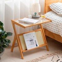 KORVIXA Bamboo Side Table Z-Shape Glass in Brown | Size: 100 cm