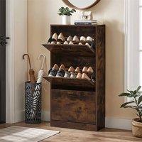 KORVIXA 3 Tier Space-Saving Wooden Shoe Cabinet in Dark Brown | Size: 100 cm