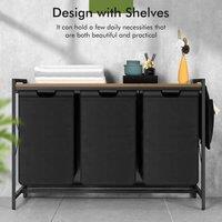 KORVIXA Laundry Organiser Washing Basket Bin 3 x in Black | Size: 100 cm