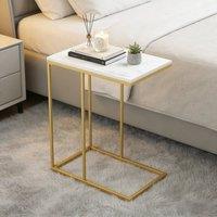 KORVIXA Durable C Shaped Coffee End Side Sofa Table in White | Size: 0.6m2