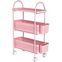 KORVIXA 3 Tier Narrow Kitchen Trolley Cart in Pink | Size: 0.6m2