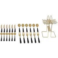 VOGREX 24Pcs Stainless Steel Cutlery Set Fork Spoon Tableware in Gold