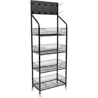 VOGREX 4-Tier Black Retail Display Rack Fruit Veg Snack Basket Shelf
