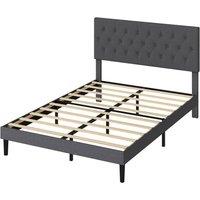 VOGREX Grey Linen Upholstered King Bed Frame Wooden Foam Headboard