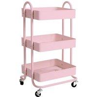 VOGREX Pink 3-Tier Steel Kitchen Trolley Storage Organiser Rack