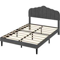 VOGREX Grey Modern Linen Upholstered Small Double Platform Bed Frame