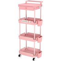VOGREX Rolling Kitchen Trolley Portable Storage Cart Serving Island Rack in Pink