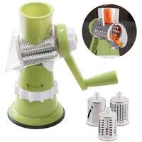 VOGREX Green 3-in-1 Stainless Steel Rotary Grater Slicer Shredder Chopper