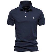 MODISHION Men's Solid Turn-Down Short-Sleeve Polo Shirt in Dark Navy | Size: Large