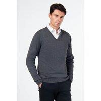 XPOSED Men's Lightweight Cotton V-Neck Sweater for Work & Casual Wear in Dark Grey | Size: XL