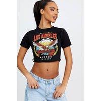 STYLEWISE Women's Eagle Graphic Print - Crew Neck - Crop Top in Black | Size: Small