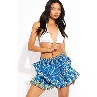 STYLEWISE Women's Tropical Print - Rara Frill - Skort in Royal | Size: Small