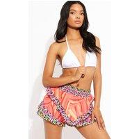 STYLEWISE Women's Tropical Print - Rara Frill - Skort in Pink | Size: Small