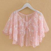 PEACH ACCESSORIES Women's Blush Pink Sequin Mesh Lace Wedding Shawl & Bolero in Baby Pink