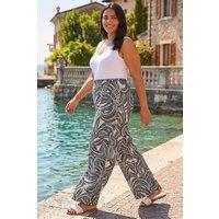 Roman Women's Curve Textured Print Wide Leg Trousers in Natural | Size: 16