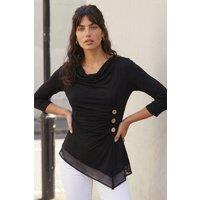 Roman Women's Button Detail Chiffon Hem Top in Black | Size: 18