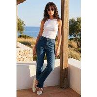 Roman Women's Straight Leg Stretch Jeans in Mid Blue | Size: 8