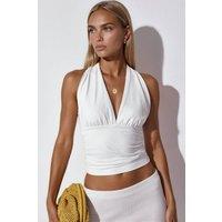 Busem Women's Fitted Halterneck Tie Top in White | Size: Medium